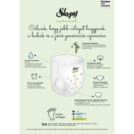 Sleepy Natural Ultra Sensitive Bambusz körben gumis bugyipelenka Midi 3 (4-9)(170db)
