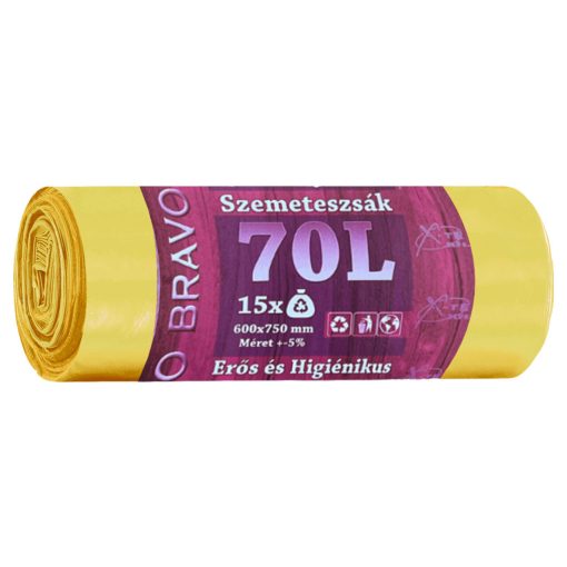 Bravo szemeteszsák sárga 70L 60x75cm - Erős, higiénikus - 15db