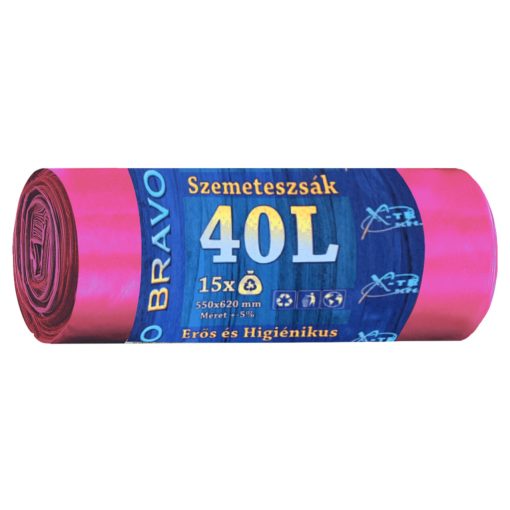 Bravo szemeteszsák piros 40L 55x62cm - Erős, higiénikus - 15db