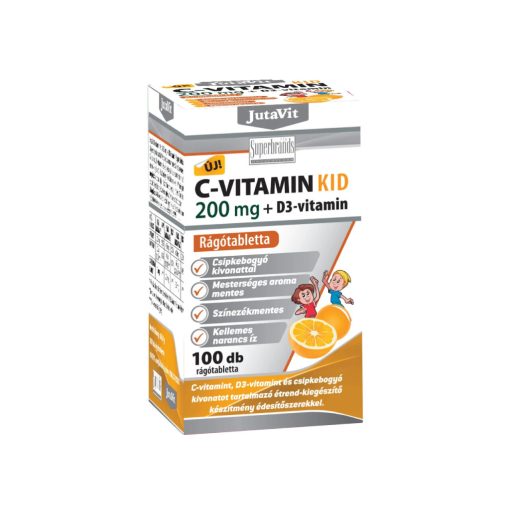 JutaVit C-vitamin 200mg + D3-vitamin KID rágótabletta 100db - Narancs