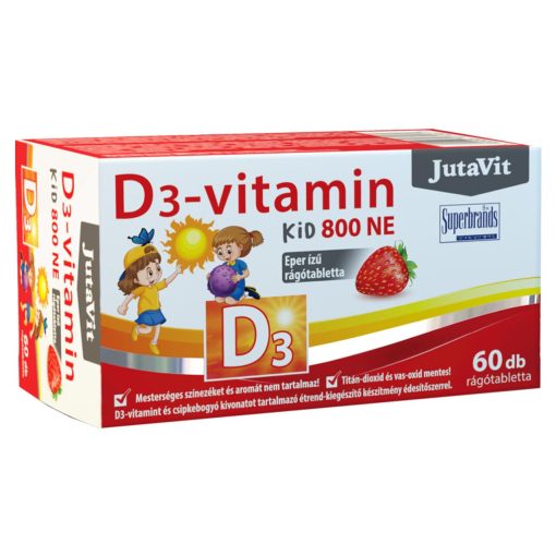 JutaVit D3-vitamin KID 800 NE rágótabletta 60db - Eper