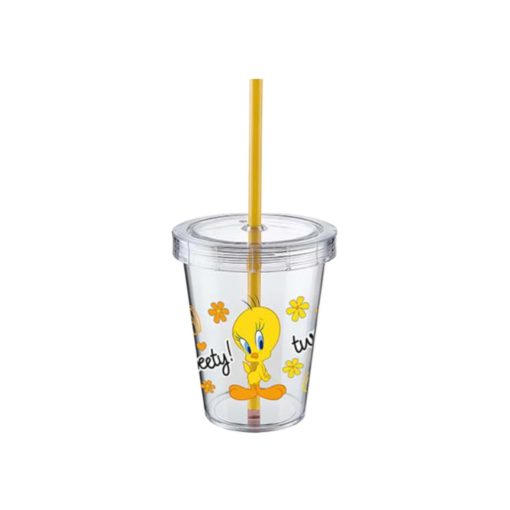 Pohár Műanyag Csavaros Tetővel és Szívószállal Átlátszó 440ml - Csőrike