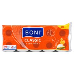 Boni Classic Pure White wc-papír 10 tekercs 3 rétegű