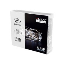 Entac Karácsonyi HIDEG fehér fényfüzér BELTÉRI IP20 - 80 LED - 4m