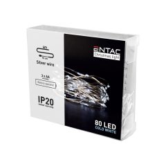   Entac Karácsonyi HIDEG fehér fényfüzér BELTÉRI IP20 - 80 LED - 4m