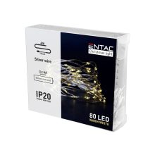 Entac Karácsonyi MELEG fehér fényfüzér BELTÉRI IP20 - 80 LED - 4m