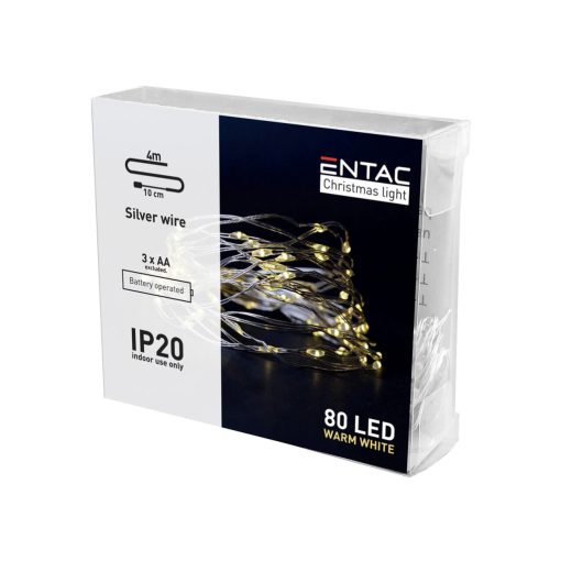 Entac Karácsonyi MELEG fehér fényfüzér BELTÉRI IP20 - 80 LED - 4m