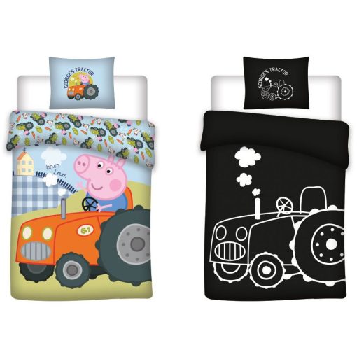 Peppa malac George's Tractor sötétben világító gyerek, ovis ágyneműhuzat 100x135cm, 40x60cm
