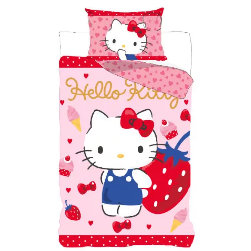 Hello Kitty Strawberry gyerek, ovis ágyneműhuzat 100×135 cm, 40×60 cm