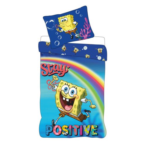 SpongyaBob Stay Positive gyerek, ovis ágyneműhuzat 100×135cm, 40×60 cm