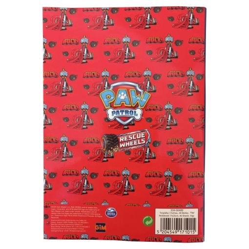 Mancs Őrjárat Rescue Wheels B/5 vonalas füzet 40 lapos