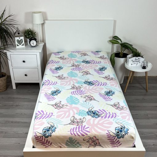 Disney Lilo és Stitch, A csillagkutya Leaves gumis lepedő 90x200 cm