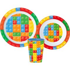 Lego mintázatú Bricks étkészlet, micro műanyag szett