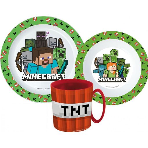 Minecraft Creeper étkészlet, micro műanyag szett bögrével 350 ml