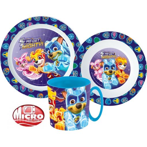 Mancs Őrjárat Mighty Pups étkészlet, micro műanyag szett bögrével 350 ml