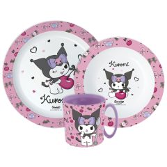   Hello Kitty Kuromi étkészlet, micro műanyag szett bögrével 390 ml