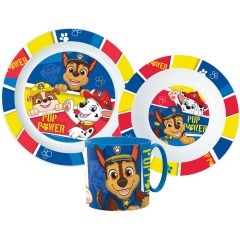   Mancs Őrjárat Pup Power étkészlet, micro műanyag szett bögrével 265 ml
