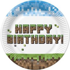 Happy Birthday Pixel Block papírtányér 8 db-os 22,7 cm