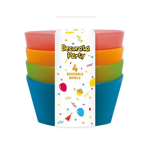 Színes Party félig átlátszó műanyag mélytányér 4 db-os