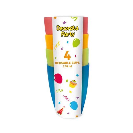 Színes Party műanyag pohár 4 db-os szett 250 ml