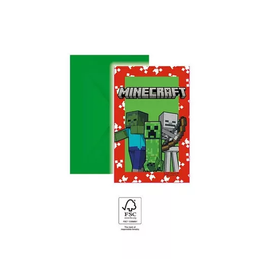 Minecraft Green party meghívó 6 db-os FSC