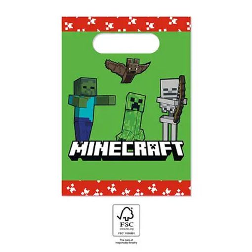 Minecraft Green papír ajándéktasak, ajándékzacskó 4 db-os