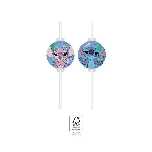Disney Lilo és Stitch, A csillagkutya Angel papír szívószál, 4 db-os szett FSC