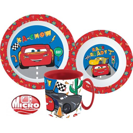 Disney Verdák Lets Race étkészlet, micro műanyag szett bögrével 350 ml