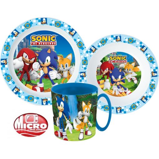 Sonic a sündisznó étkészlet, micro műanyag szett bögrével 350 ml