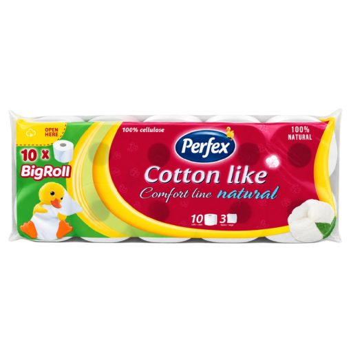 Perfex Cotton like wc-papír 10 tekercs 3 rétegű - Comfort line Natural
