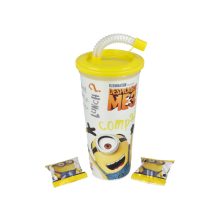 Szívószálas Pohár 10g Csokis Keksszel 430ml - Minyonok