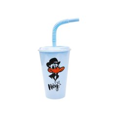   Pohár Műanyag Tetővel és Szívószállal 450ml - Kék Kacsa
