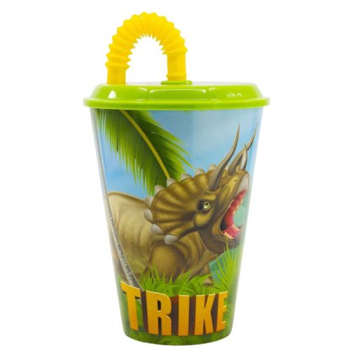 Dinoszaurusz T-Rex szívószálas pohár, műanyag 430 ml